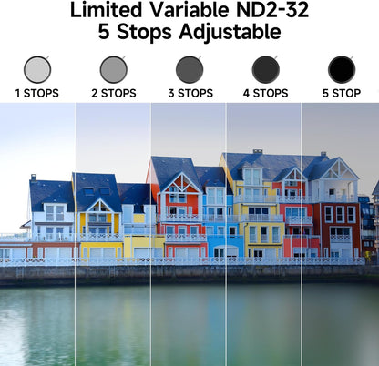 WalkingWay 82mm True Color ND Filter Variable ND2-32 (1-5 Stops) Neutral Density Filter Adjustable ND4 ND8 ND16 Filter VND 0.3-1.5 for Camera Lens