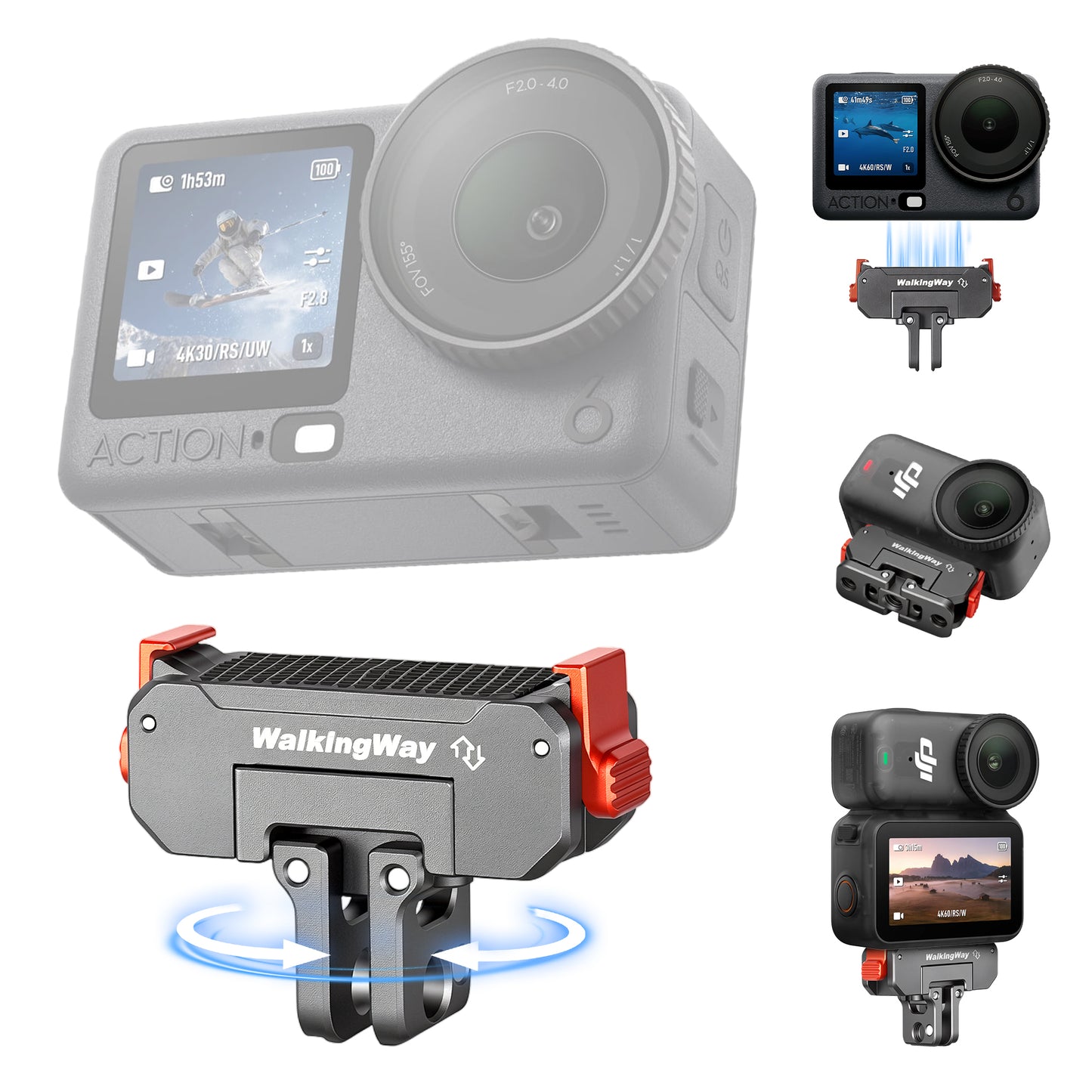 Collection of action cameras and accessories on a white background