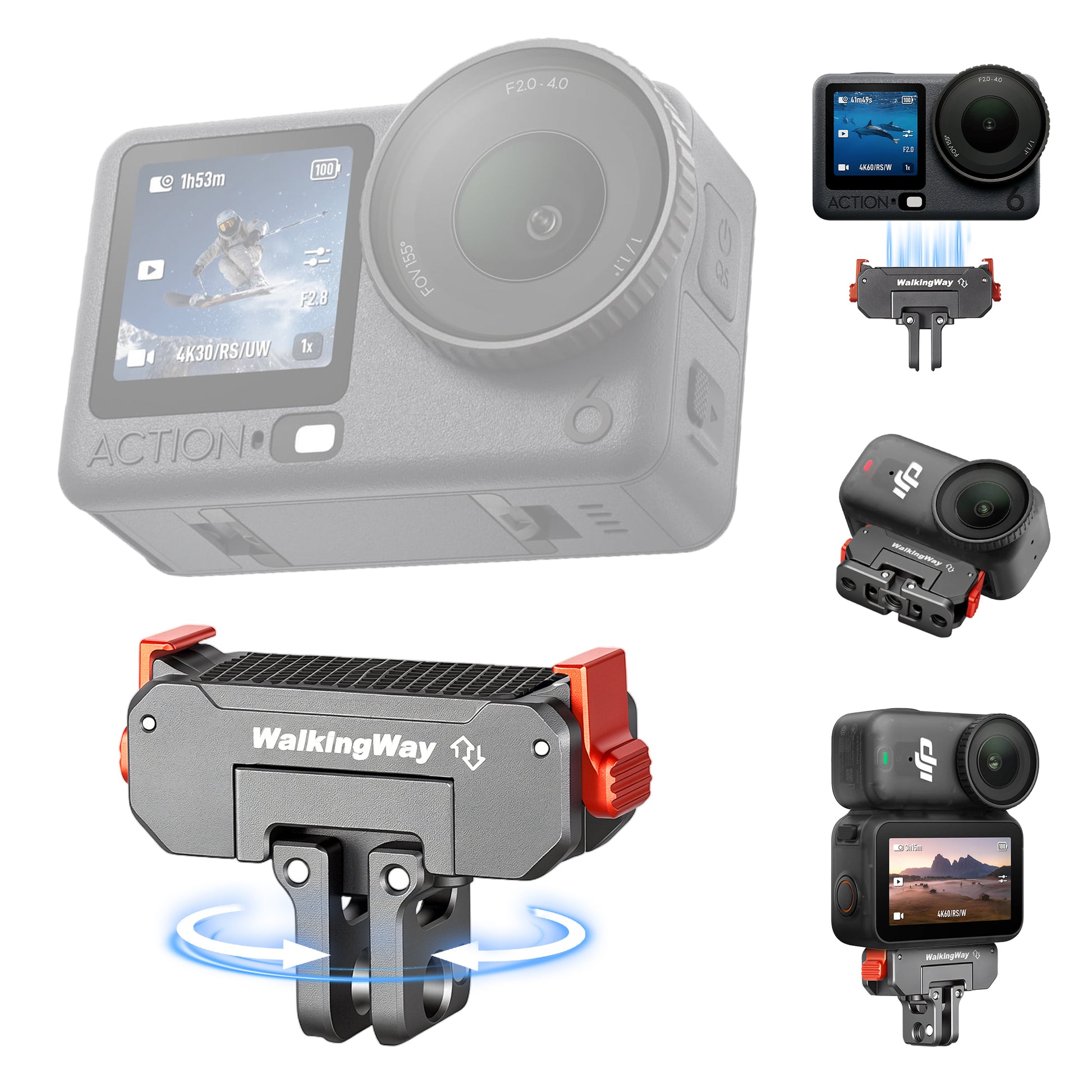 Collection of action cameras and accessories on a white background