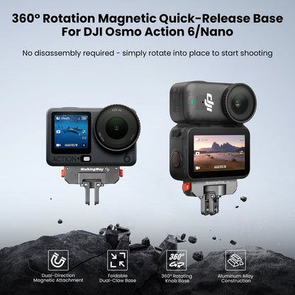 360° Rotation Magnetic Quick-Release Base for DJI Osmo Action 6/Nano on a gray background