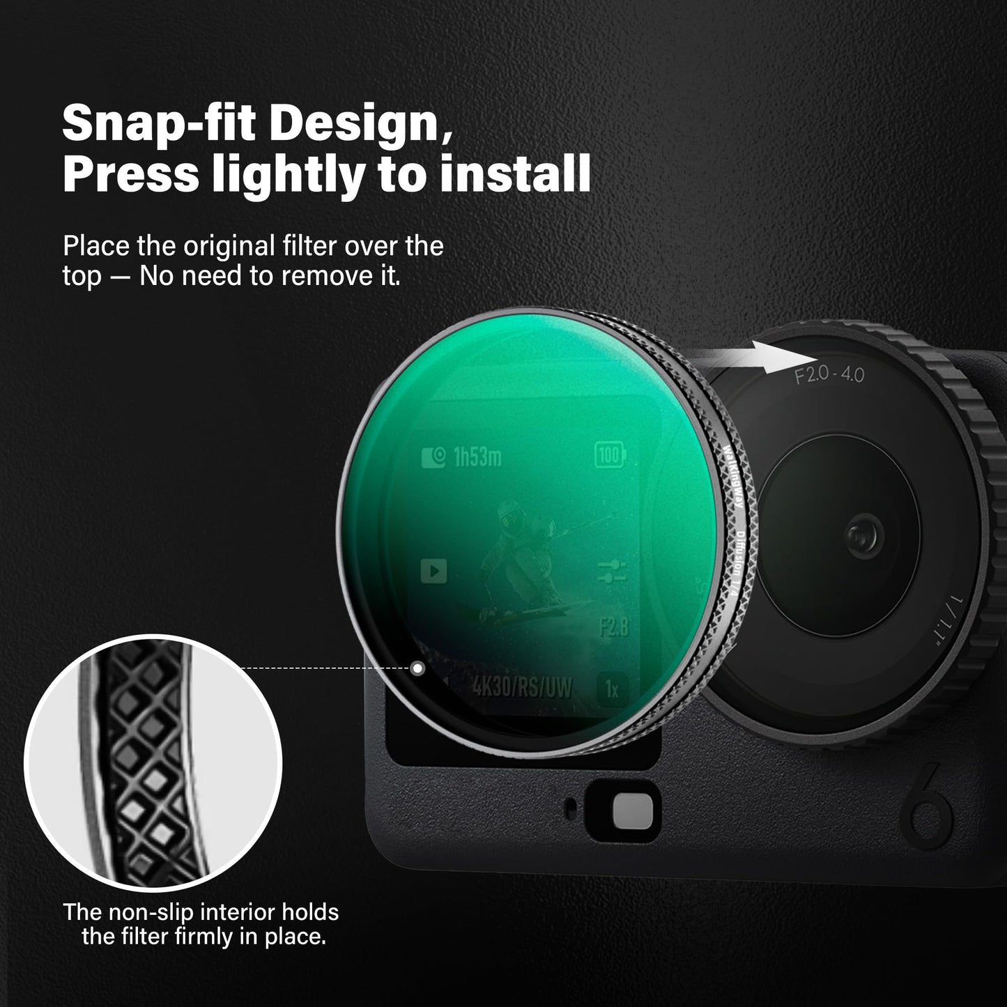 Black Diffusion 1/4 Filter for DJI Osmo Action 6